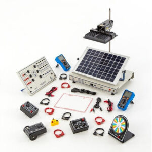 PANEL SOLAR CON DISCO DE NEWTON, COCHE ELÉCTRICO, ACUMULADOR, REÓSTATO Y UNIDAD DE CONSUMO