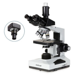 MICROSCOPIO TRINOCULAR DE LUZ TRANSMITIDA CON CÁMARA 5MP – ILUMINACIÓN HALÓGENA – AMSCOPE